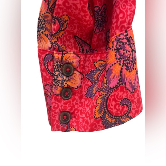 Free People “I got you” Long sleeve collared floral print blouse in “ruby combo” - Picture 7 of 10